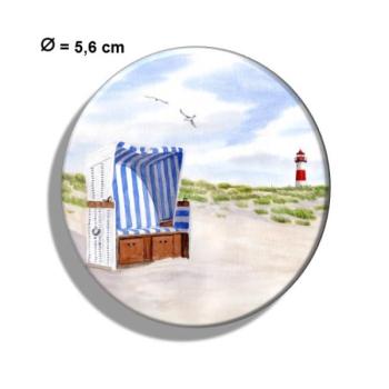 Kühlschrankmagnet m. Flaschenöffner  Aquarell Kunst Maritim Druck Kunstdruck Strandkorb Sylt Nordsee Meer Leuchtturm  Strand Dünen